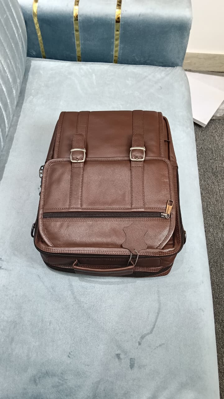 Cow Leather Dual Lock Bag- Brown